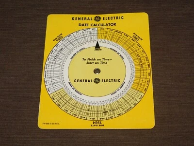 CALCULADORA DE FECHA DE CARTÓN GE GENERAL ELECTRIC 1982 DE COLECCIÓN Foto 1 de 4