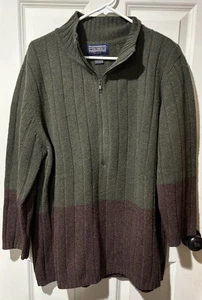 Vintage Women’s Newton Trading Co 2X Green Brown 100% Lambswool Half Zip Long - Picture 1 of 4