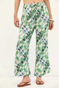 ANTHROPOLOGIE Faithfull Geo Leinenhose grün kariert weites Bein Brielle Pant - M - Bild 1 von 8