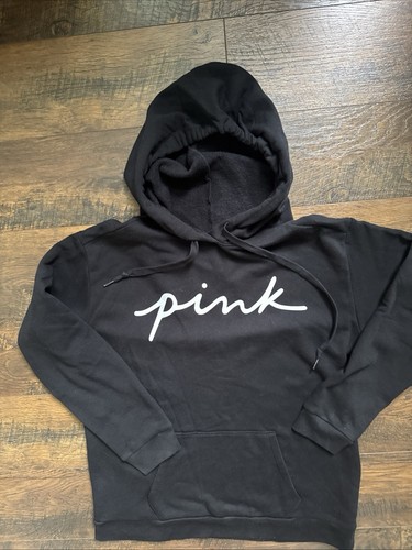 UNDERCOVER Felpa con cappuccio Victoria Secret rosa donna corsivo logo ortografico M nera usata in ottime condizioni A9