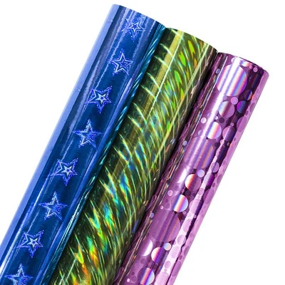 3 Rolls Birthday Holographic Wrapping Paper 17x120in Mini Rolls 42.5 sq ft - Image 1 of 4