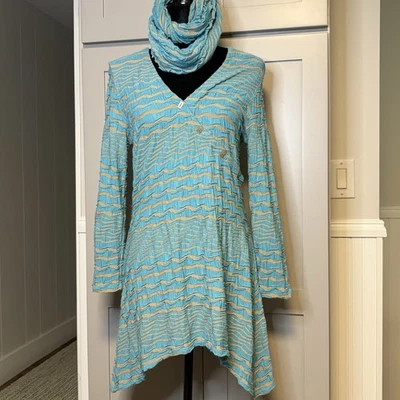 Туника топ Tianello от Barraza Artsy с шарфом длинным рукавом женская маленькая эластичная сделано в США - Изображение 1 из 4