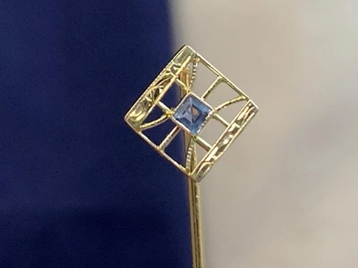 Prendedor de palo Art Deco de oro amarillo de 18 quilates de colección 1,36 g joyería fina piedra azul *LEER* Foto 1 de 4