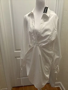 pretty little thing White Plunge Ruched Tie Cuff Dress - Picture 1 of 4