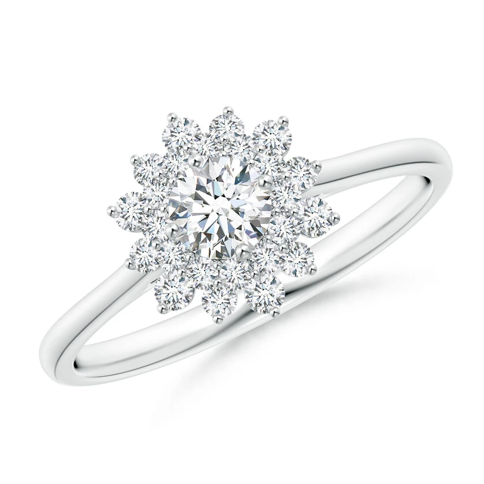 Anel de diamante halo floral duplo natural 0,49 quilates ANGARA em ouro maciço 14K - Imagem 1 de 1