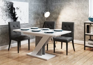 Extendable Dining Table 120/160 cm (White & Stone Gloss) Stylish & Functional - Picture 1 of 12