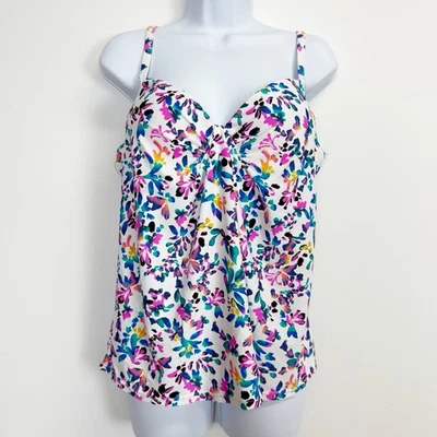 Top de natación Island Escape Tankini para mujer 10 blanco tropical floral busto soporte nuevo con etiquetas Foto 1 de 4