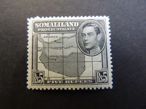 1938 Somaliland Protectorate 5r Black SG104 Mounted Mint THINNED - Picture 1 of 2
