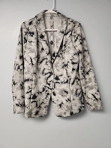 LOGO Lori Goldstein Julia Black Tie Dye Stretch Ponte Knit One Button Blazer S - Picture 1 of 6