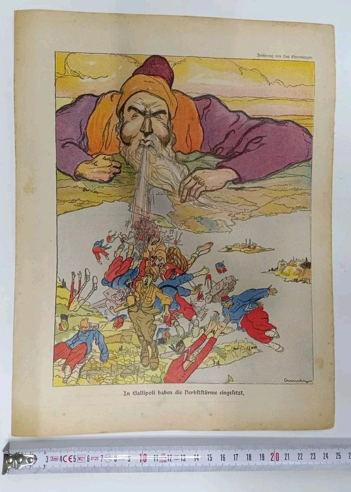 WW1 Turkish Ottoman Period  Cartoon War Map Propaganda Very RARE - Image 1 of 1