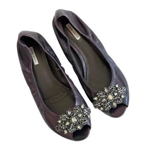 Vera Wang Genuine leather purple metallic open toe ballet flats crystals 5.5 - Picture 1 of 11