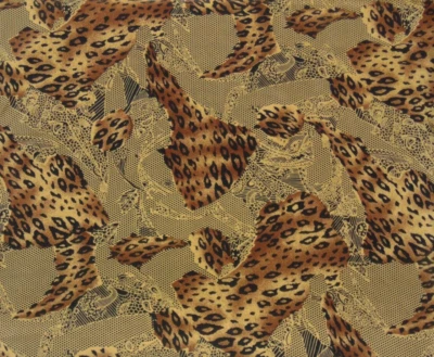 Remanente de tela leopardo abstracto sintético marrón negro 2 yardas 45 pulgadas de ancho Foto 1 de 2