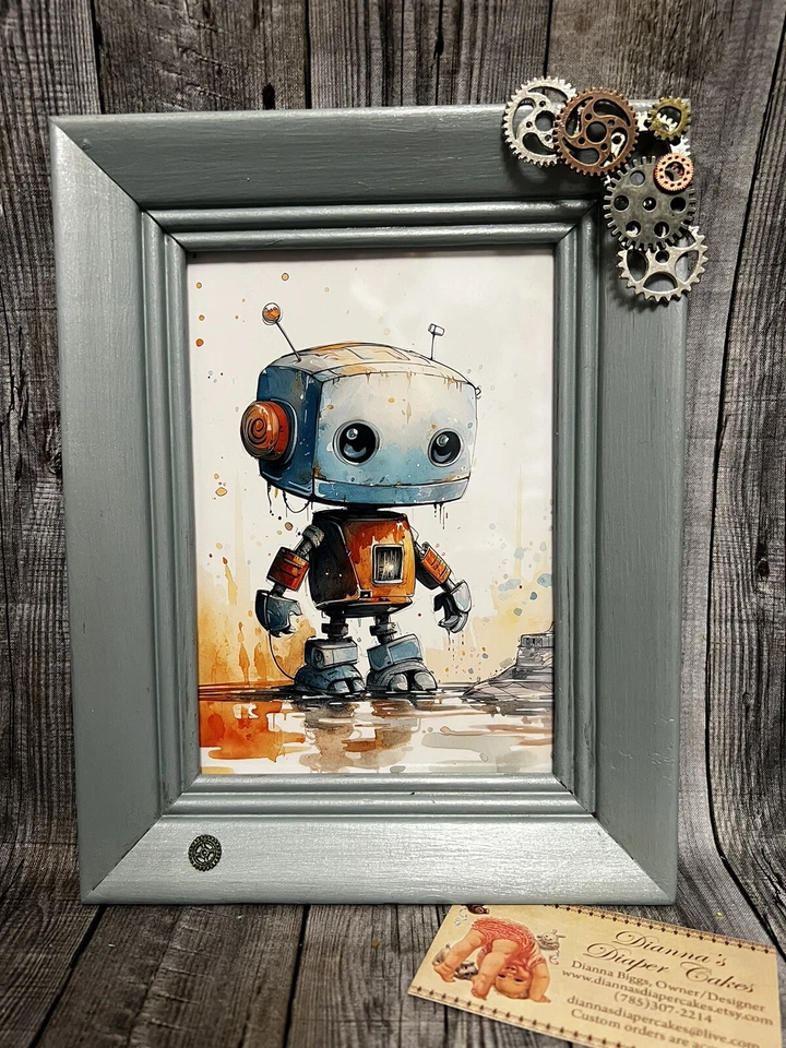 Robot Nursery Wall Decoration Print Boys Baby Shower Gift Present Newborn 5x7 - Image 1 of 4