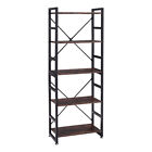 5 Tiers Tall Open Shelf Rack Industrial Wood Bookcase Storage Shelves Bookshelf