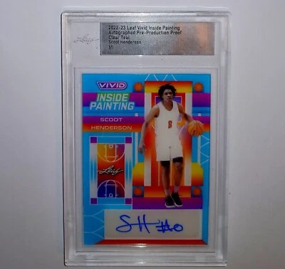 Pintura interior vívida SCOOT HENDERSON 1/1 automático - 2022-23 hoja verde azulado transparente PRUEBA Foto 1 de 3