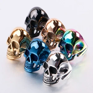 Gothic Colorful Skull Ring Stainless Steel Men's Boy's Unique Skeleton Punk Ring - Picture 1 of 24