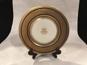 "Raynaud & CO limoges Francia placa de porcelana patrón bizancio filete azul 7 5/8" - Imagen 1 de 10