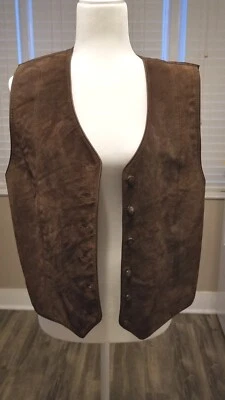 Chaleco informal vintage para mujer MARSH LANDING gamuza cuero marrón abotonado talla M Foto 1 de 4
