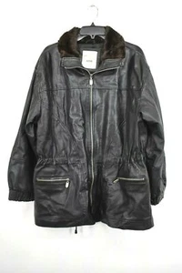 Avanti Womens Faux Fur Collar Black Long Sleeve Zip Front Leather Jacket L - Picture 1 of 9