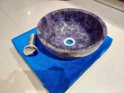 Fregadero de ágata de cuarzo amatista | Fregadero de baño de piedra | Decoración de interiores Foto 1 de 4