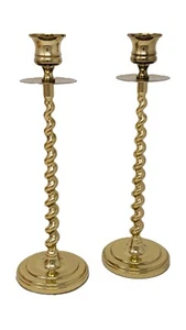 2 Vintage Baldwin Twisted Brass 10.25" Tapered Candlestick Holder excellent cond - Picture 1 of 5