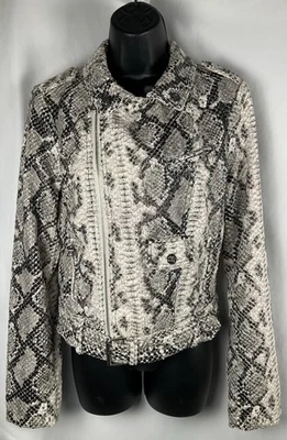 Chaqueta de moto ABS Allen Schwartz para mujer talla M imitación piel de serpiente gris/negro/rosa Foto 1 de 4
