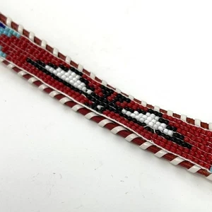 Vintage Hong Kong Native American Beaded Tooled Leather Belt Size 38 - Picture 1 of 7
