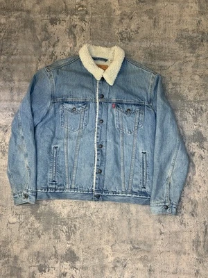 Levi Strauss Mens Blue Denim Sherpa Lined Trucker Jacket - Size Medium - Image 1 of 4