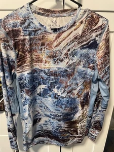 Realtree Camicia Pesca Uomo Piccola Mimetica Acqua Blu Marrone Manica Lunga Attiva - Foto 1 di 4