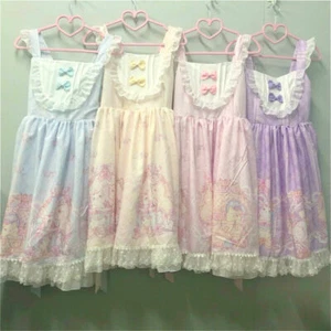 Women Girl Lolita Dress Kawaii Jumper Skirt Lace Dress Cute Pleated Cosplay JSK - Picture 1 of 16