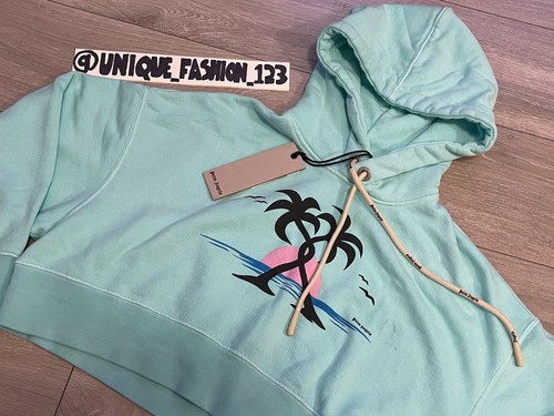 Felpa con cappuccio tagliata Palm Angels Abbracciare palme M Seafoam nuova con etichette autentica £490 prezzo di ricambio