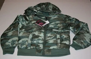 New Justice Girls 8 year Packable Winter Jacket Coat Green Camo Print Hooded  - Picture 1 of 3