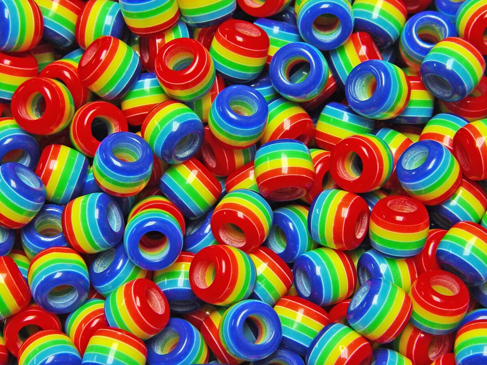 JOLLY STORE Artesanía Arco Iris de Colores Rayas 11x10mm Cabello de Poni Cuentas Divertidas 50 piezas Foto 1 de 1