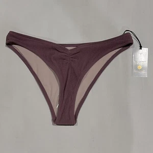 Women's V-Front Mauve Ribbed High Leg Cheeky Bikini Bottom Shade & Shore XS 0/2 - Picture 1 of 2