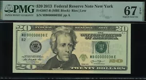 2013 $20 FRN MB00000038E P.M.G #67EPQ - Picture 1 of 3