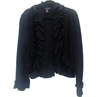 Cárdigan abierto negro con volantes INC International Concepts 100 % lana talla grande Foto 1 de 4