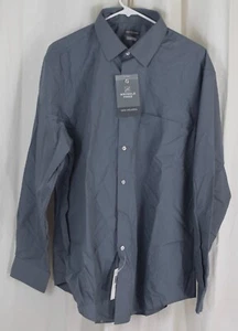 Van Heusen Men's Dress Shirt Fitted Poplin Solid Blue Grey Size XL 17 34/35 - Picture 1 of 3