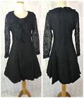 Vintage 1960S Black Sailor Dress Lace Fit And Flare Big Bow Pin Up Mod Groovy M