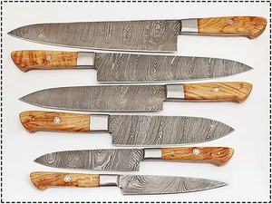 6 Pc's Beautiful Custom hand made Damascus steel Chef knife Set. (ZE-1071-OL) - Picture 1 of 3