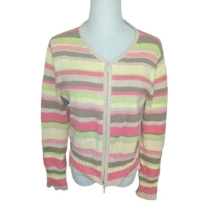 Talbots Multicolor Full Zip Pastell Striped Knit Long Sleeve Cardigan‎ Size M Pet - Bild 1 von 5