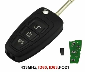 Fits Ford 433Mhz Chip 4D60 4D63 Complete Transponder Remote Key Fob - Foto 1 di 4