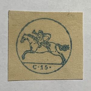 RARE 1810's SARDINIA ITALY PRE-STAMP 15c CUT-OUT BLUE HORSE IN CIRCLE. FORGERY?