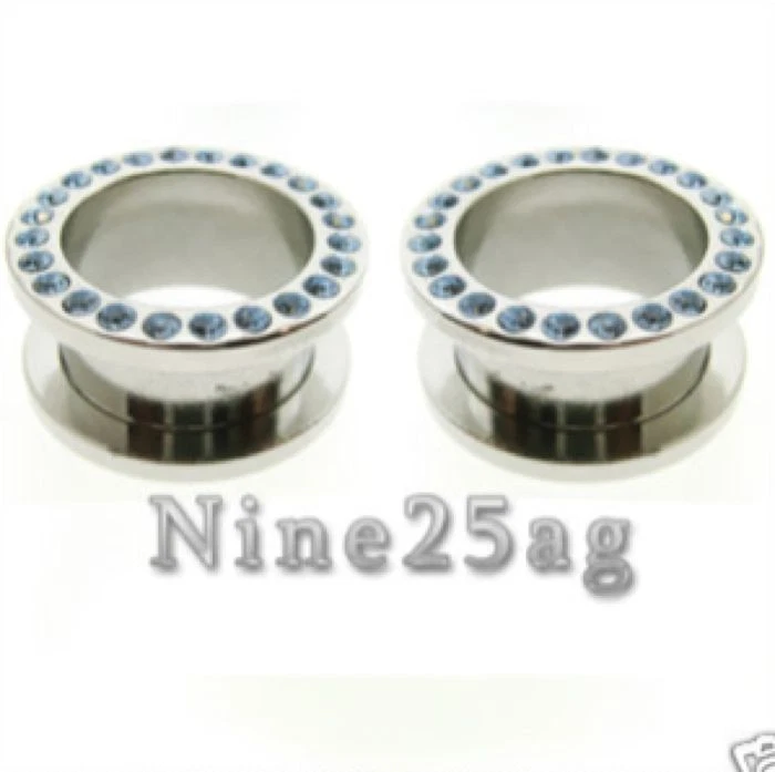 PAR PERSONALIZADO DE 3/4" PULGADAS AZUL GEMA CARNE TÚNELES TAPONES PARA OREJAS BLING  Foto 1 de 1
