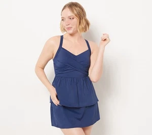 Tankini Denim & Co. Beach Twist davanti blu navy 12 nuovo - Foto 1 di 1