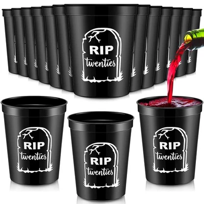 24 Pcs Death to My 20s Thick Cup, 16 oz Gothic 30th Birthday Party Black Plas... - Image 1 of 4