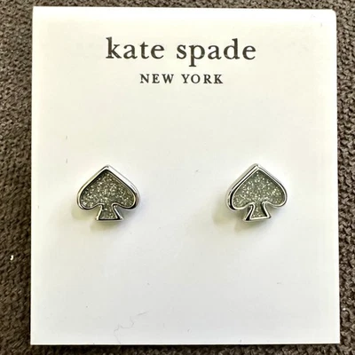 New Kate Spade Everyday Spade Enamel Glitter Stud in Silver on Kate Spade Card - Image 1 of 4