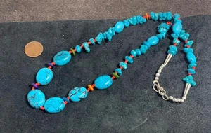 Ethnic 22" block(reconstitute)  turquoise nugget necklace(w308b-w2) - Picture 1 of 1