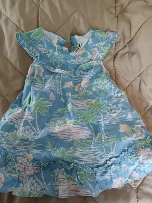 Janie and Jack Vestido Tropical Playa Palmera Lino Azul Verde Rosa 3-6M Nuevo Con Etiquetas Foto 1 de 4