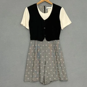 VTG Womens 10 Romper Floral Check Vest Playsuit Cottagecore Academia 80s 90s - Picture 1 of 18