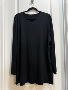 J Jill Wearever Collection Black Tunic Top XL Long Sleeve Round Neck Rayon - Picture 1 of 6